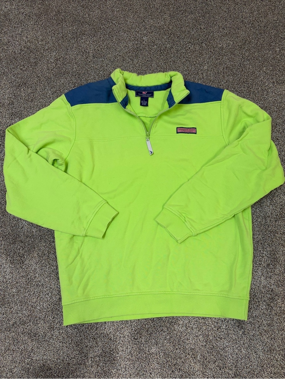 Vineyard Vines Neon Lime Quarter-Zip Sweater with Navy Yoke
